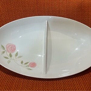 MCM Franciscan Pink-A-Dilly Divided Oval Serving Bowl with Pink Rose Design
